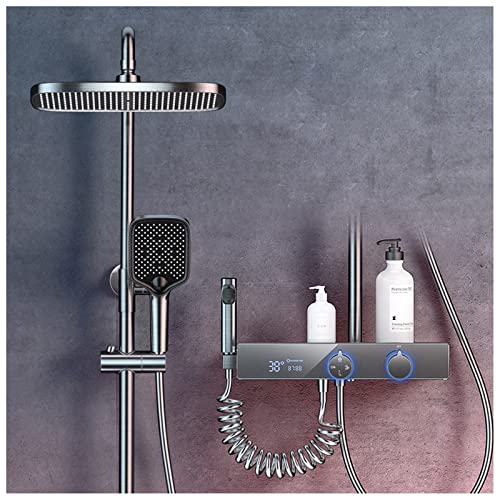 Regenduschsystem-Set, Temperaturanzeige, höhenverstellbar, freiliegendes Duschsystem, Regenduschkopf mit Handbrause, Badezimmer-Duscharmatur, inklusive Hand-Bidet-Sprühgerät und Wa von XGFXGF