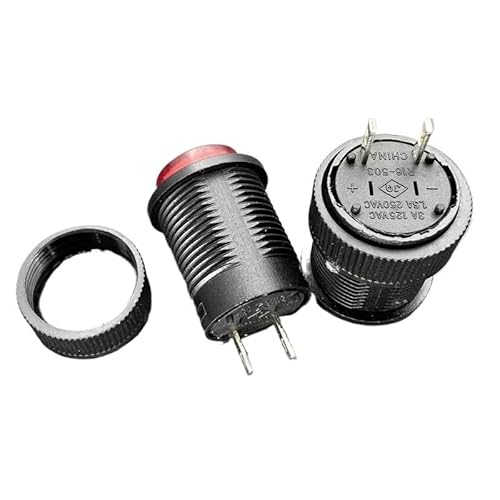 5PC R16-503 Key button switch No lock no light Click reset switch Round red 2-pin hole 16MM 1.5A250V von XGINERFEX