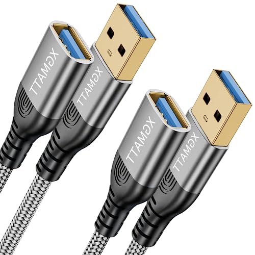 USB 3.0 Verlängerung Kabel (1M 2Stück) USB Verlängerungskabel A Stecker auf A Buchse mit eleganten Alluminiumsteckern, Nylon Stoffmantel für Tastatur, Drucker,PS VR, Kamera, Kartenlesegerät,Grau von XGMATT