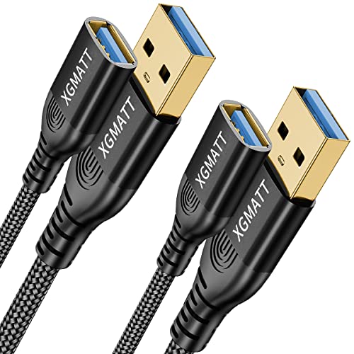 USB 3.0 Verlängerung Kabel 0.3M 2Stück USB Verlängerungskabel A Stecker auf A Buchse mit eleganten Alluminiumsteckern, Nylon Stoffmantel für Kartenlesegerät,Tastatur, Drucker,PS VR, Kamera,schwarz von XGMATT