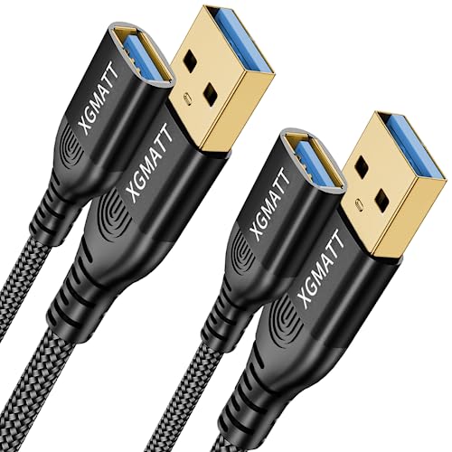 USB 3.0 Verlängerung Kabel 1M 2Stück USB Verlängerungskabel A Stecker auf A Buchse mit eleganten Alluminiumsteckern, Nylon Stoffmantel für Kartenlesegerät,Tastatur, Drucker,PS VR, Kamera,schwarz von XGMATT