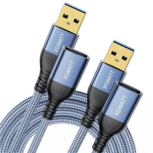 XGMATT Verlängerung Kabel 2 Stück 3M,USB 3.0 Verlängerungskabel A Stecker auf A Buchse mit Nylon Stoffmantel，5Gbps ultraschnelle Übertragung für Kartenlesegerät,Tastatur, Drucker, Scanner, Kamera von XGMATT