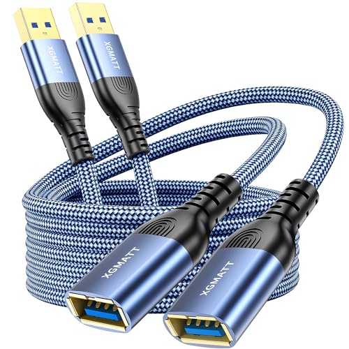 XGMATT USB Verlängerung Kabel 2 Stück 2M,USB 3.0 Verlängerungskabel A Stecker auf A Buchse mit eleganten Alluminiumsteckern, Nylon Stoffmantel für Kartenlesegerät,Tastatur, Drucker, Scanner, Kamera von XGMATT