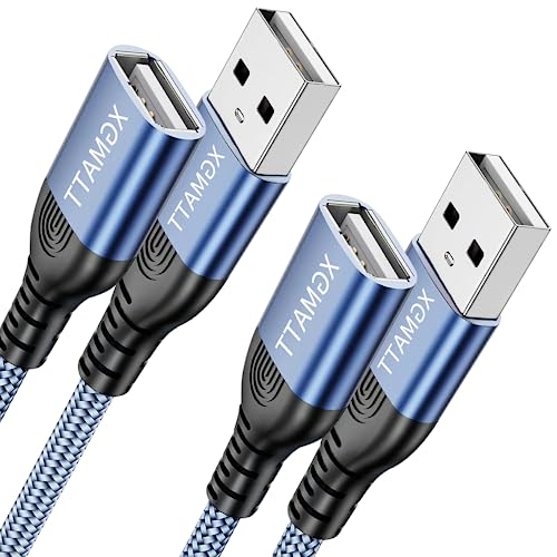 XGMATT USB Verlängerung Kabel 2M 2Stück USB 2.0 Verlängerungskabel USB A Stecker auf A Buchse Nylon, Superschnelle für Kartenlesegerät,Tastatur, Drucker, Scanner, Kamera, Hubs,Blau von XGMATT