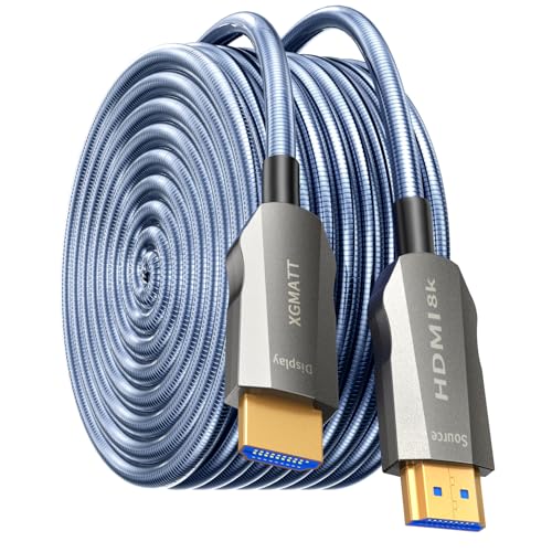 XGMATT 8K HDMI Glasfaserkabel 10M, Stahlpanzerung Optisch HDMI 2.1 Kabel 48Gbps Ultra High Speed 8K@60Hz 4K@120Hz Dynamic HDR eARC Dolby HDCP 2.2&2.3 für HDTV/Projektor/Heimkino/TV-Box/Gaming-Box/PS5 von XGMATT
