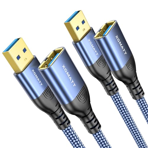 XGMATT USB Verlängerung Kabel 0.5M 2 Stück USB 3.0 Verlängerungskabel A Stecker auf A Buchse mit eleganten Alluminiumsteckern, Nylon Stoffmantel für Kartenlesegerät,Tastatur, Drucker, Scanner, Kamera von XGMATT