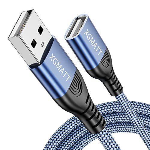 XGMATT USB Verlängerung Kabel 5M 1Stück,USB 2.0 Verlängerungskabel A Stecker auf A Buchse mit eleganten Alluminiumsteckern Nylon Stoffmantel für Kartenlesegerät,Tastatur, Drucker,PS VR, Kamera,Blau von XGMATT