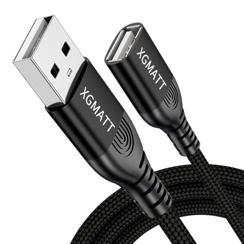 XGMATT USB Verlängerung Kabel 8M,USB 2.0 Verlängerungskabel A Stecker auf A Buchse mit eleganten Alluminiumsteckern Nylon Stoffmantel für Kartenlesegerät,Tastatur, Drucker,PS VR, Kamera,schwarz von XGMATT