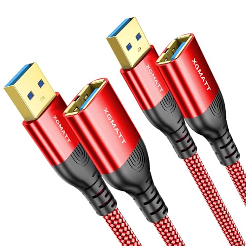 XGMATT USB-Verlängerungskabel (0.3M-2 Stück),Typ A Stecker auf Buchse,USB 3.0 Verlängerungskabel,hohe Datenübertragung, kompatibel mit Webcam, Flash-Laufwerk, Festplatte, USB-Tastatur, Drucker, rot von XGMATT