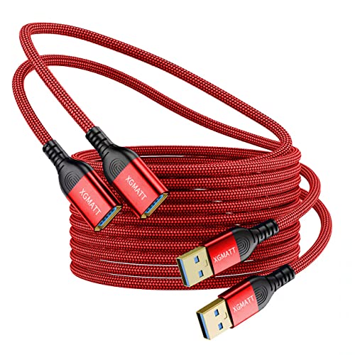 XGMATT USB-Verlängerungskabel 3M-2 Stück,Typ A Stecker auf Buchse, USB 3.0 Verlängerungskabel, hohe Datenübertragung, kompatibel mit Webcam, Flash-Laufwerk, Festplatte, USB-Tastatur, Drucker, rot von XGMATT