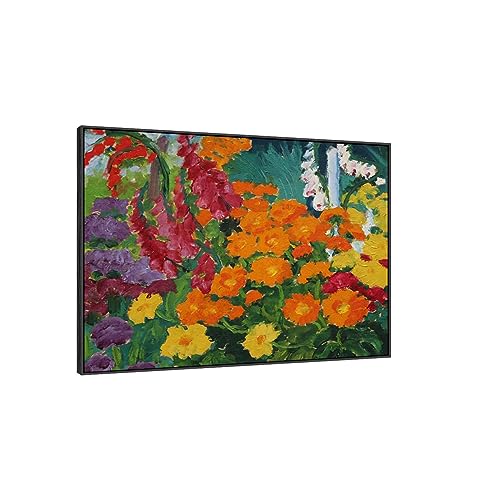 XGMDZRT Berühmte Wandkunst-Gemälde-Reproduktion: Blumengarten. Emil Nolde Kunstwerk Poster. Druck auf Leinwand. Dekobild für Wohnzimmer. Fertig zum Aufhängen, schwarzer Rahmen, 50x65 cm von XGMDZRT