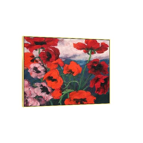 XGMDZRT Berühmte Wandkunst-Gemälde-Reproduktion: Große Mohnblumen. Emil Nolde Kunstwerk Poster. Druck auf Leinwand. Dekorbild für Wohnzimmer. Fertig zum Aufhängen, 70x85 cm großer goldener Rahmen von XGMDZRT