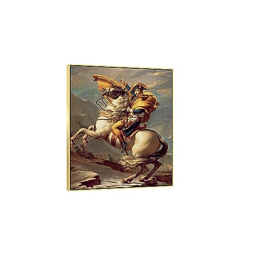 XGMDZRT Berühmtes klassisches gerahmtes Gemälde von Jacques-Louis David. Reproduktion auf Leinwand: Napoleon bei der Überquerung der Alpen. Wandbild für Wohnzimmer 70x90cm Goldener Rahmen von XGMDZRT
