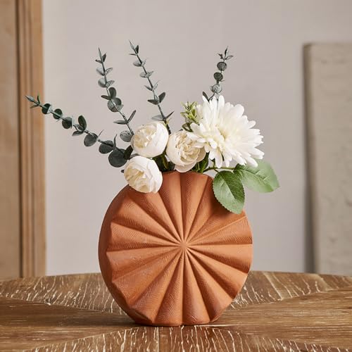 Kreative orangefarbene Keramikvase, rund, Minimalismus, Vasen, mittelgroß, für moderne Wohnkultur, einzigartige dekorative Blumenvase für Wohnzimmer/Küche/Esstisch/Regal-Akzente, Mittelstück (Medium) von XGZY