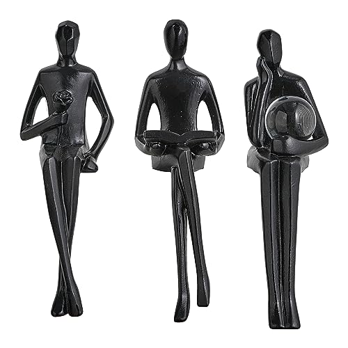 XGZY 3 Stück elegante schwarze Denker Statue Figuren Dekor Abstrakte Kunst Skulptur Set für moderne Wohnkultur Wohnzimmer TV Ständer Tisch und Bücherregal kleine Dekorationsartikel Küche Badezimmer von XGZY