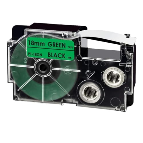18 mm schwarzer Etikettenklebebandkleber-Ersatz Kompatibel mit XR-18BKG-Drucker-Bande kompatibel mit Etikettenhersteller-Modellen KL-G2 KL-120 KL-P1000(Black on Green) von XGdEKA