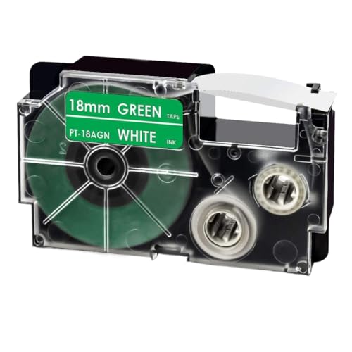 18 mm schwarzer Etikettenklebebandkleber-Ersatz Kompatibel mit XR-18BKG-Drucker-Bande kompatibel mit Etikettenhersteller-Modellen KL-G2 KL-120 KL-P1000(White on Green) von XGdEKA