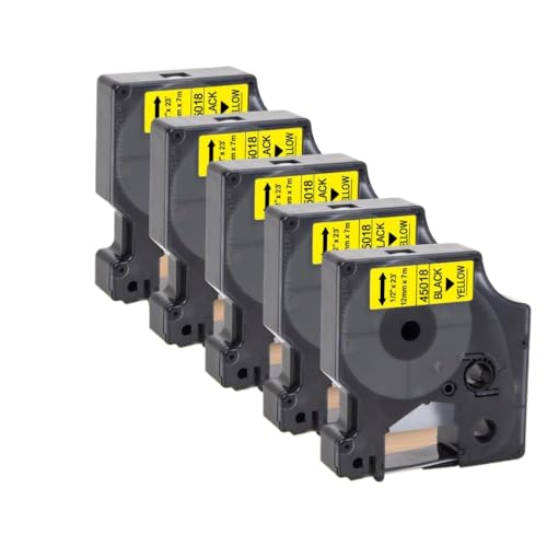 XGdEKA 10pcs 12mm D1 Tape 45013 45010 45018 45024 kompatibles Etikettband Kompatibel mit Labelmanager 160 280 und ähnliche Etikettenhersteller Colorpop(5PK Black on Yellow) von XGdEKA