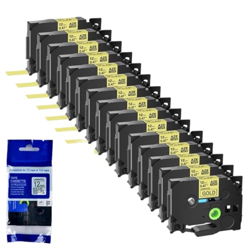 XGdEKA 15pk 6 9 12 18 24 mm TZE 231 Schwarz auf weißen Etikettenbändern arbeitet mit TZE 241 335 131 TZ 631 kompatibel Kompatibel mit Etikettendrucker(Black on Gold) von XGdEKA
