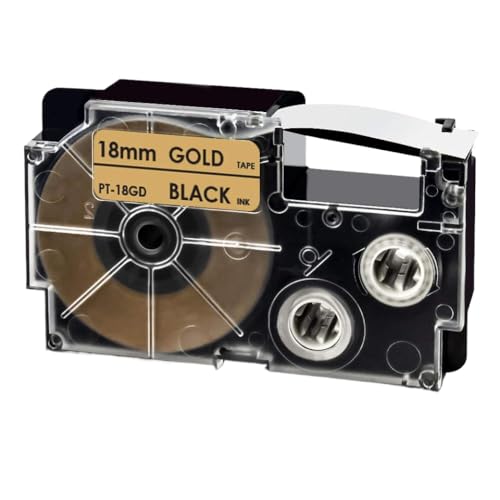 XGdEKA 18 mm schwarzer Etikettenklebebandkleber-Ersatz Kompatibel mit XR-18BKG-Drucker-Bande kompatibel mit Etikettenhersteller-Modellen KL-G2 KL-120 KL-P1000(Black on Gold) von XGdEKA