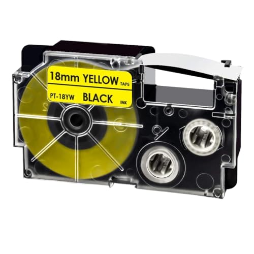 XGdEKA 18 mm schwarzer Etikettenklebebandkleber-Ersatz Kompatibel mit XR-18BKG-Drucker-Bande kompatibel mit Etikettenhersteller-Modellen KL-G2 KL-120 KL-P1000(Black on Yellow) von XGdEKA