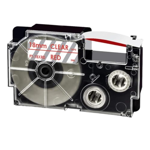 XGdEKA 18 mm schwarzer Etikettenklebebandkleber-Ersatz Kompatibel mit XR-18BKG-Drucker-Bande kompatibel mit Etikettenhersteller-Modellen KL-G2 KL-120 KL-P1000(Red on Clear) von XGdEKA
