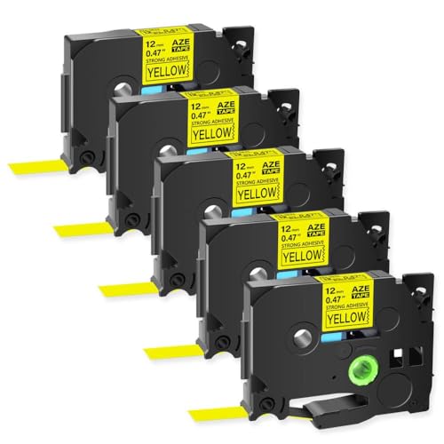 XGdEKA 2 Stück 5 Stück stärkere Etikettenbänder funktionieren mit TZ TZE S231 S131 S631 Printers 12 mm schwarz auf weißen Etiketten (5PK Black on Yellow) von XGdEKA