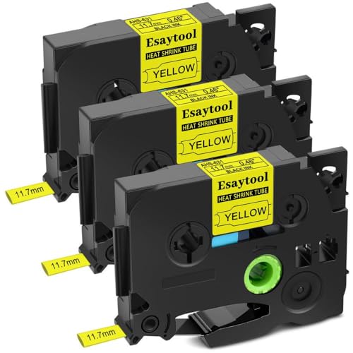 XGdEKA 3 5 8 10 PCs Wärmeschrinkbänder kompatibel mit dem Etikett Maker-Band Kompatibel mit HSE-231 HS-631 funktioniert mit PT-P750W-Drucker(3PK Black on Yellow) von XGdEKA