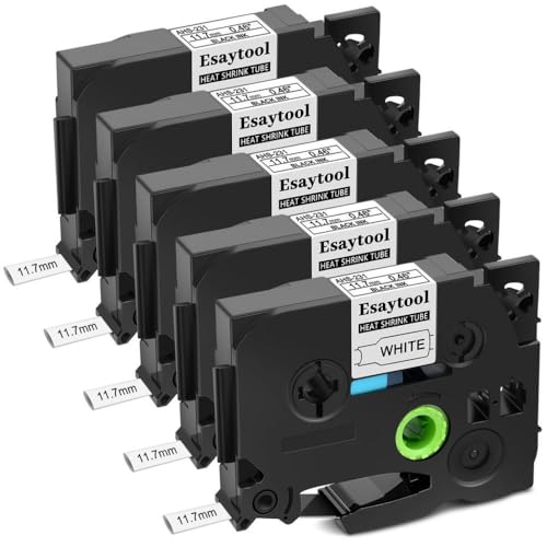 XGdEKA 3 5 8 10 PCs Wärmeschrinkbänder kompatibel mit dem Etikett Maker-Band Kompatibel mit HSE-231 HS-631 funktioniert mit PT-P750W-Drucker(5PK Black on White) von XGdEKA