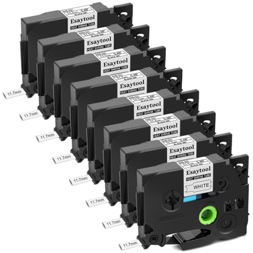 XGdEKA 3 5 8 10 PCs Wärmeschrinkbänder kompatibel mit dem Etikett Maker-Band Kompatibel mit HSE-231 HS-631 funktioniert mit PT-P750W-Drucker(8PK Black on White) von XGdEKA