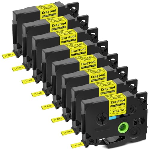 XGdEKA 3 5 8 10 PCs Wärmeschrinkbänder kompatibel mit dem Etikett Maker-Band Kompatibel mit HSE-231 HS-631 funktioniert mit PT-P750W-Drucker(8PK Black on Yellow) von XGdEKA