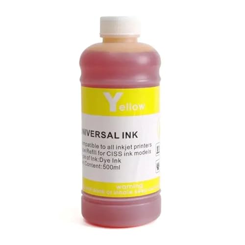 XGdEKA 500 ml Universal Drucker -Tintenfeind -Nachfüllung kompatibel mit Farbstofftintenmodellen T1711 T2001 T1661 T2551 T2991 T410 T8651 7921 7931 220 7891 7901(500ML Dye Ink-Y) von XGdEKA