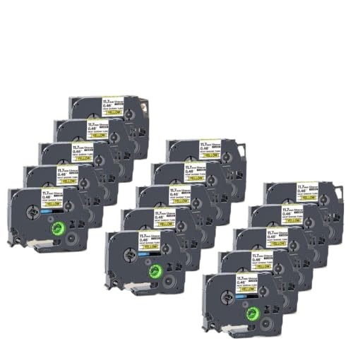 XGdEKA Wärmeschreinrohr Druckerband HSE Tape 8PK 10PK 15PK HSE231 HSE211 HSE221 PATIBLER mit E500 E550W -Drucker(15PK Black on Yellow) von XGdEKA