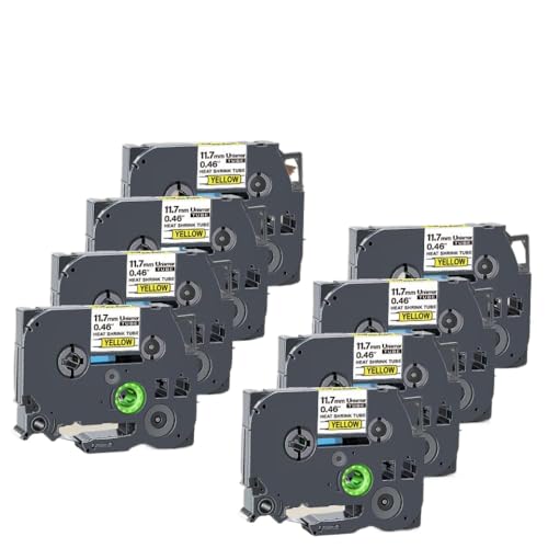 XGdEKA Wärmeschreinrohr Druckerband HSE Tape 8PK 10PK 15PK HSE231 HSE211 HSE221 PATIBLER mit E500 E550W -Drucker(8PK Black on Yellow) von XGdEKA