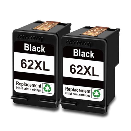 XGdEKA Wiederaufbereitete 62 -Fach Tintenpatronenersatzkompatibel mit 62XL Kompatibel mit OfficeJet 5540 5640 5740 Drucker(Hp62xl 2bk) von XGdEKA