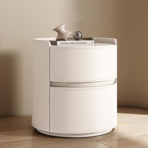 Kreativer Nachttisch, Runder Nachtschrank, Hochwertiger Nachtkommode Aus Sattelleder, Moderner, Minimalistischer Schlafzimmer-Aufbewahrungsschrank, Nachtkonsole Aus Massivholz (Color : Off White, SI Kreativer Nachttisch, Runder Nachtschrank, Hochwertiger Nachtkommode Aus Sattelleder, Moderner, Minimalistischer Schlafzimmer-Aufbewahrungsschrank, Nachtkonsole Aus Massivholz (Color : Off White, SI von XH Stores