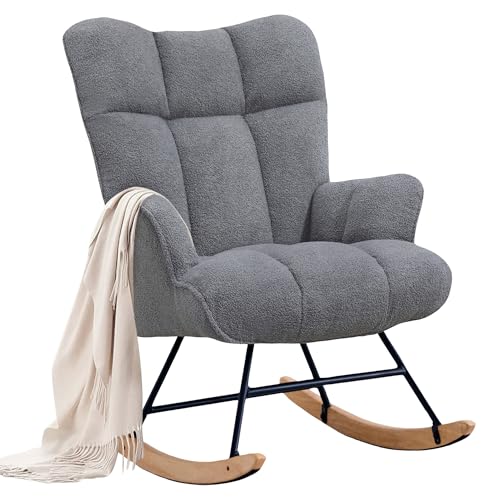 XH.Easy Go Schaukelstuhl Stillsessel Schaukelsessel mit Armlehnen Gepolsterter Schwingsessel Stillstuhl Sessel Relaxsessel für Wohnzimmer Schlafzimmer Babyzimmer, Bis 136 kg Belastbar, Dunkelgrau von XH.Easy Go