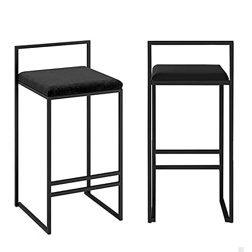 XHALERY Barhocker 2er Set, Küchenthekenhöhe Barhocker mit Rückenlehne Flanell Quadratisch Gepolsterter Sitz Schmiedeeisen Barhocker Frühstück Esszimmerstühle von XHALERY