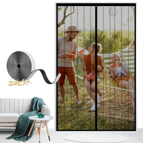 XHBJSH Magnet Fliegengitter Tür 170x245cm Magnetischer Fliegenvorhang Selbstklebendes Moskitonetz Tür, Automatisches Schließen Insektenschutz Türvorhang, Für Balkontür, Terrassentüren, Schwarz-A von XHBJSH