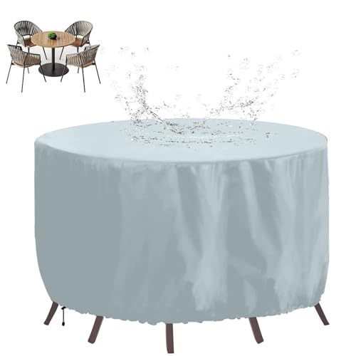 XHBJSH Rund Gartenmöbel Abdeckung 135x75cm Wasserdicht 420D Oxford Runde Patio Möbel Set, Winddicht, UV-beständig Outdoor Terrasse Tisch Und StüHle Abdeckung, Schutzhülle für Gartenmöbel, Grau von XHBJSH