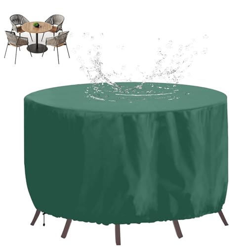 XHBJSH Rund Gartenmöbel Abdeckung 200x110cm Wasserdicht 420D Oxford Runde Patio Möbel Set, Winddicht, UV-beständig Outdoor Terrasse Tisch Und StüHle Abdeckung, Schutzhülle für Gartenmöbel, Grün von XHBJSH