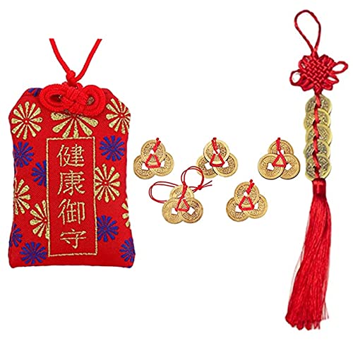 XHBTS Japanisches Omamori Amulett Glücksbringer Hängende Sachet 5 Chinesische Feng Shui Münzen und Chinesische Feng Shui Münzen Wohnkultur Büroeinrichtung Fünf Kaiser Geld Antiker Erfolg von XHBTS