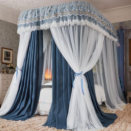 XHCTNN Eleganter Durchsichtiger Vorhang Doppellagige Verdunkelung Queen Size BettvorhäNge Doppelte Schiebeleiste(F,200×220/79"x87") von XHCTNN