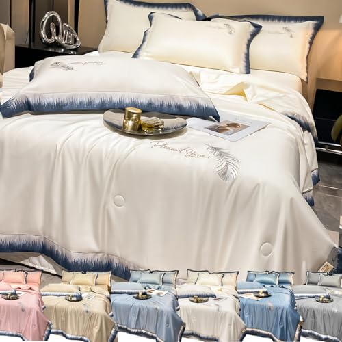 XHCTNN Satin BettwäSche Stickerei SeidenbettwäSche BettwäSche Satin Sommersteppdecke Mit Breitem Rand(I,150 * 200cm/set) von XHCTNN