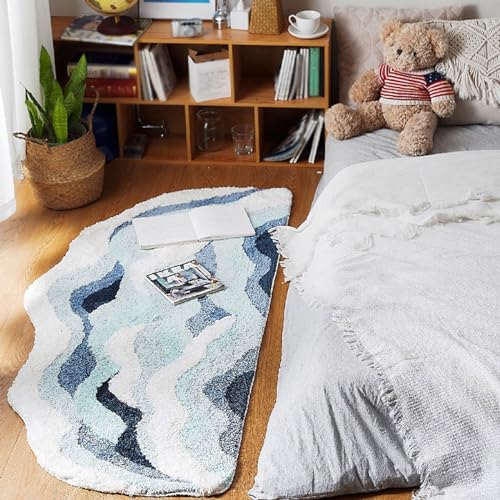 XHCTNN WellenföRmige Getuftete Schlafzimmermatte, UnregelmäßIger 3D Teppich Niedliche rutschfeste FußMatte füR Wohnzimmer Schlafzimmer Badezimmer(A,70 * 160cm/28 * 63in) von XHCTNN