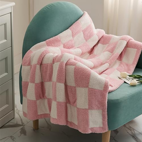 XHCTNN üBerwurfdecken Schachbrettmuster Warme GemüTliche Gingham Klimaanlage Decke - Tragbare Decken Heimdekoration Bett Couch Maschinenwaschbar(Pink,130 * 160cm) von XHCTNN