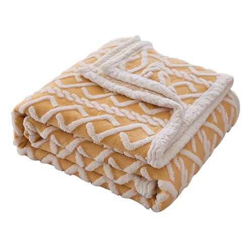 Sherpa Warme Kuscheldecke, Jacquard Flauschige Fleecedecke, Warme Fleecedecke Sofadecke Winterdecke, Dicke Wohndecke Für Bett Couch (150 x 200cm,Gelb) von XHDZSW