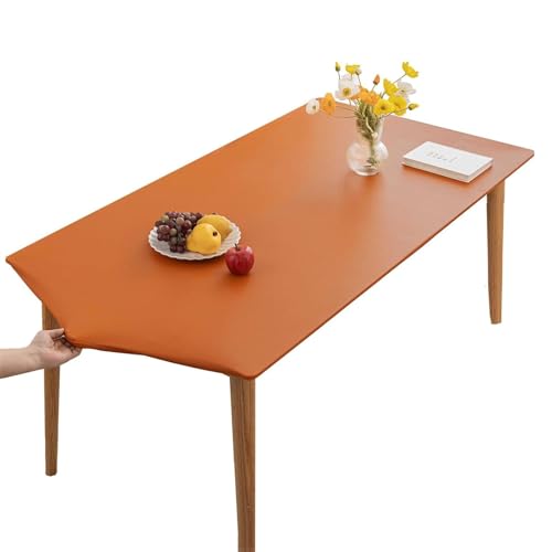 Tischdecke, Rechteckige Angepasste Tischdecke, PU-Leder Elastische Tischdecke, Elastische Tischdecke Abwischbare Tischdecke, Küche Und Esszimmer Tischdecke (Orange Farbe,90X140cm) von XHDZSW