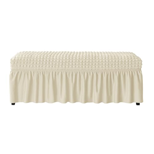 XHDZSW Bezug für Esszimmerbank, Stretch-Bezüge für Esszimmerbank Stuhlhussen, Seersucker Dining Bench Cover für Esszimmer, Mit Rock, Bezug für Esszimmerstuhl (Beige,L) von XHDZSW