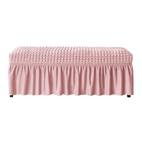 XHDZSW Bezug für Esszimmerbank, Stretch-Bezüge für Esszimmerbank Stuhlhussen, Seersucker Dining Bench Cover für Esszimmer, Mit Rock, Bezug für Esszimmerstuhl (Rosa,L) von XHDZSW